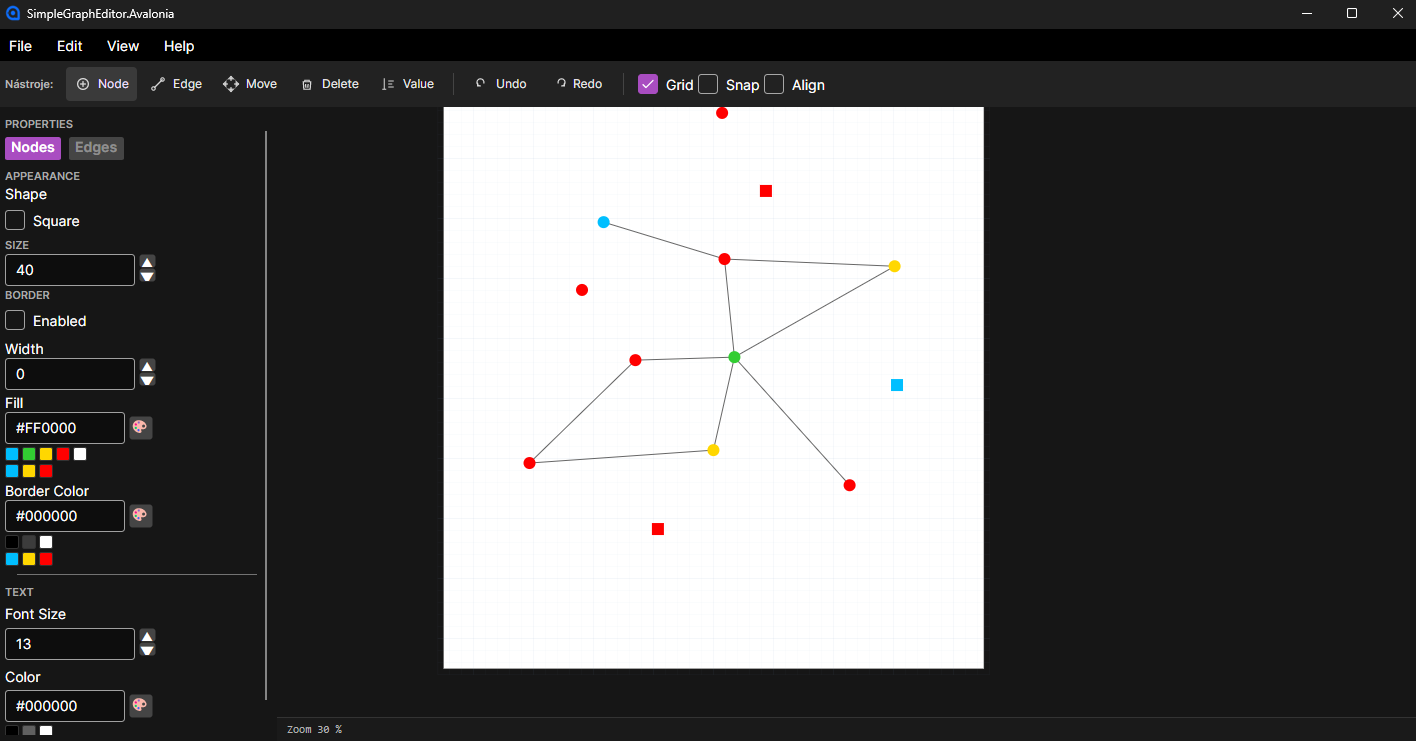 Snímek obrazovky tikzgraph s grafem na plátně